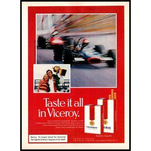 1974 Viceroy Cigarettes Vintage Print Ad Formula One Winners Circle Girl Photo